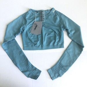Gymshark Flawless Knit Long Sleeve Seamless Crop Top Dusky Teal XS